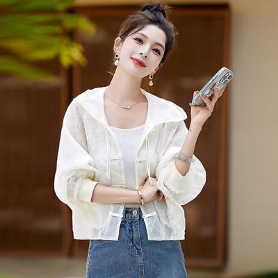 Солнцезащитная одежда женская летняя новая тонкая вышитая свободная солнцезащитная одежда с капюшоном короткая куртка