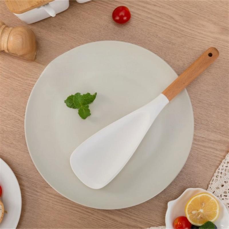 Practical Silicone Spatula Wooden Handle Protects Pots From Scratches Heat Resistant Baking Cooking Essential