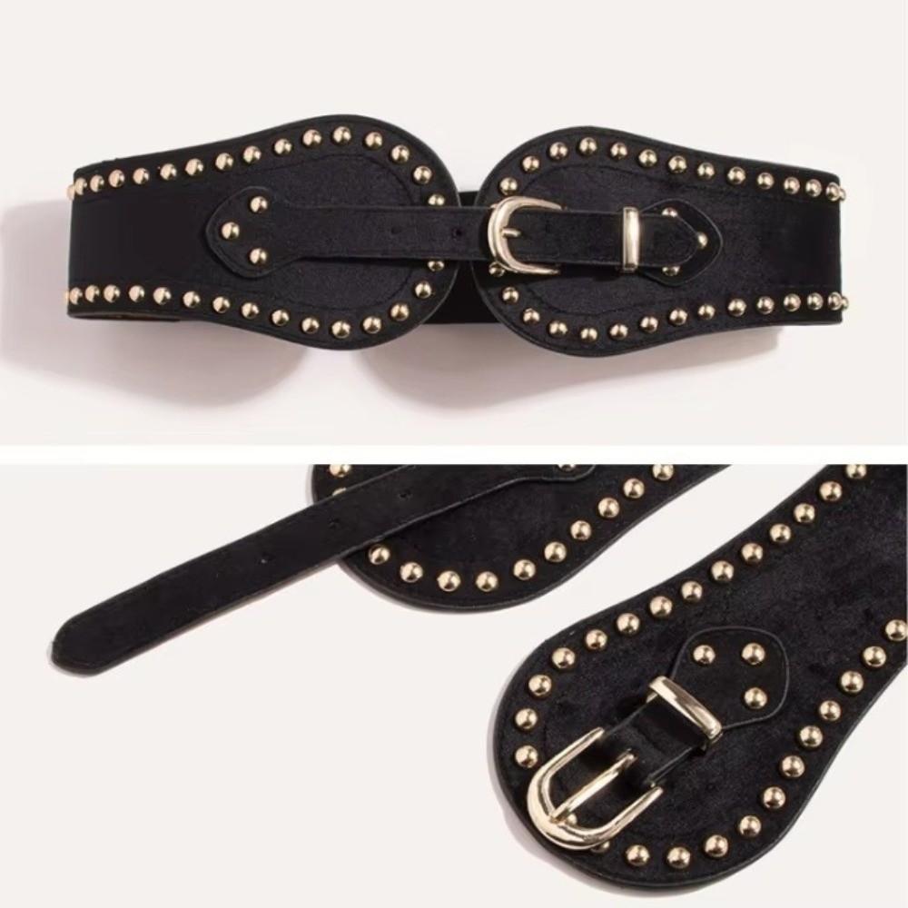 Metal Studded Elastic Stretch Waistband Suede Material Statement Waist Belt Corset Styling
