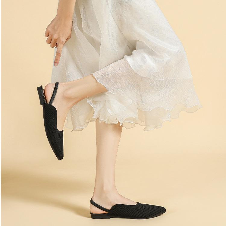 Женские летние туфли большого размера с острым носком и плоской подошвой, повседневные однотонные вязаные сандалии с открытым носком, размер 34-43