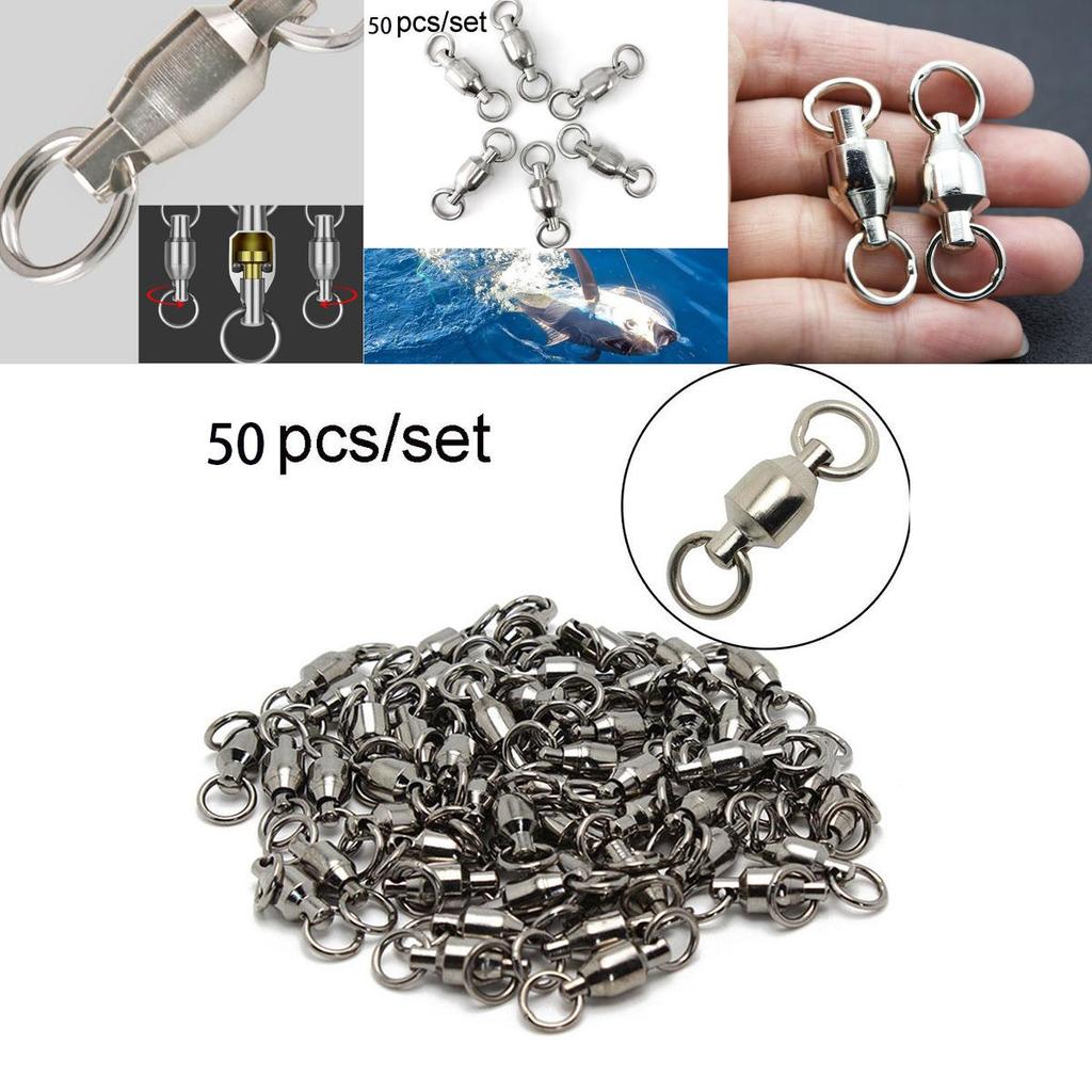 Premium Quality 50pcs Ball Bearing Swivels Double Round Split Rings For Fishing Tackle