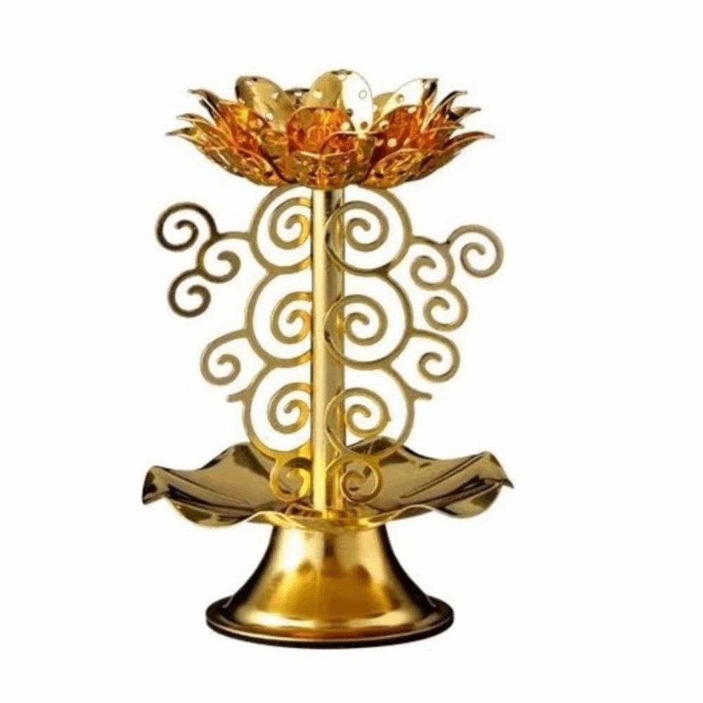 Zinc Zinc Alloy Lotus Candlestick Exquisite Gold Candle Holder Metal Lotus Lamp Meditation
