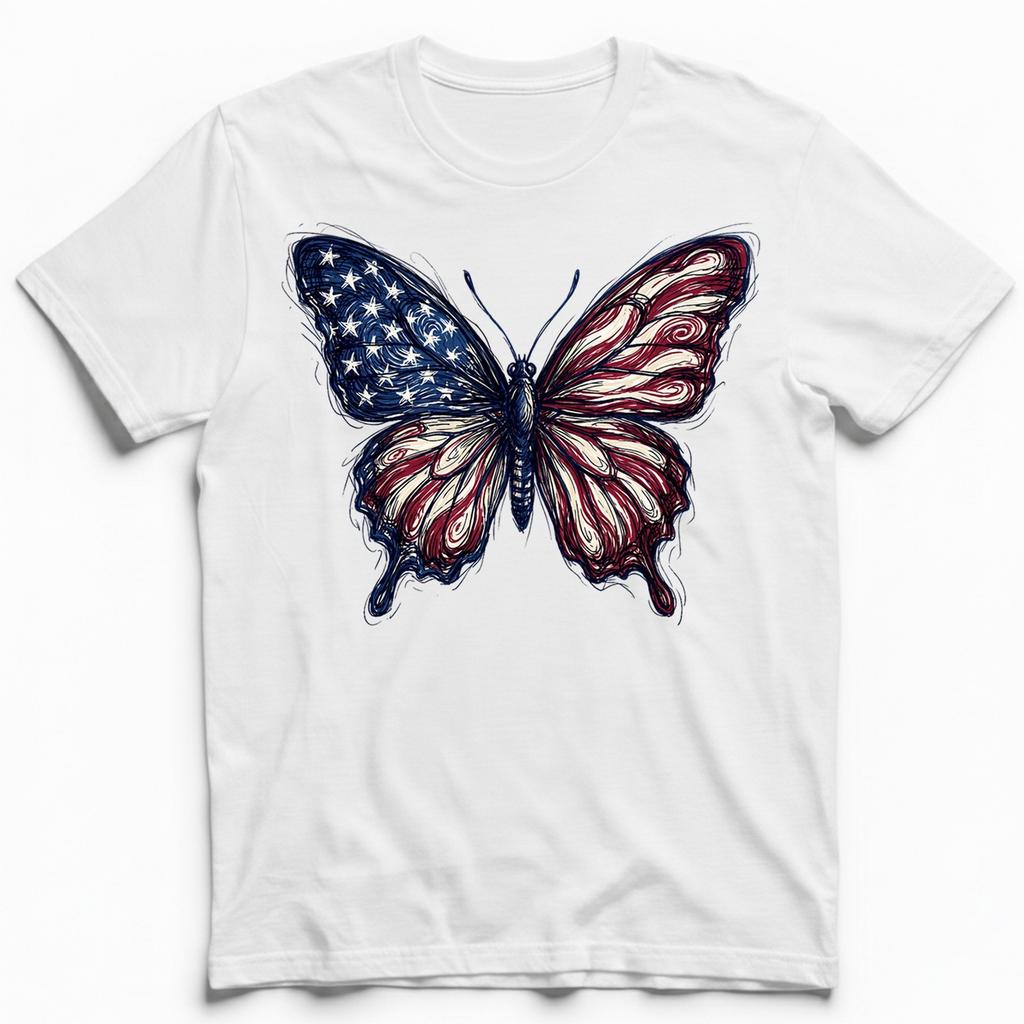 Vintage Patriotic Butterfly T-Shirt USA Flag Wings Independence Day Retro Tee