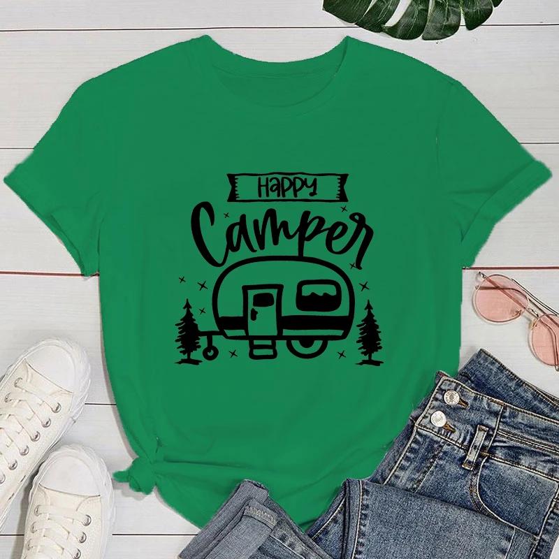 (Премиум-футболка)Модная новая футболка Happy Camper и женская мультяшная футболка Harajuku Streetwear футболка повседневные топы футболки