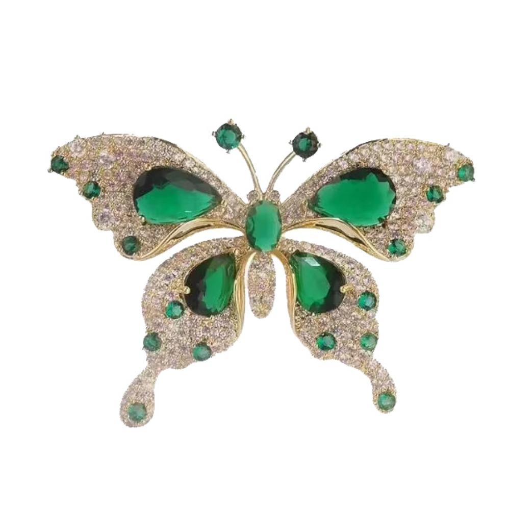 Retro Green Butterfly Brooch Crystal Butterfly Brooches Green Butterfly Suit Collar Pin  Daily