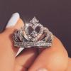 Charm Fashion Luxury Princess Crown Rings Women's Wedding Party Glass Ring Jewelry Gifts