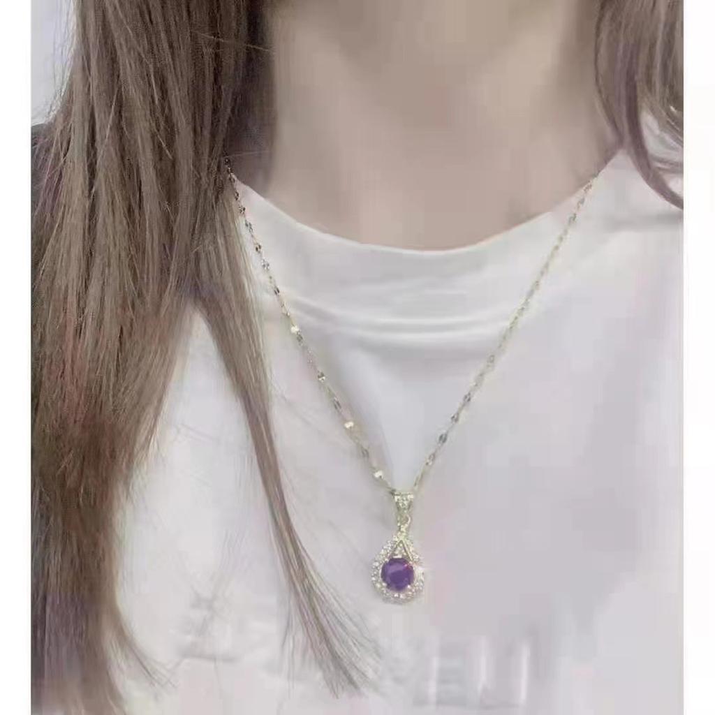 Purple Water Drop Necklace for Women Ins Versatile Clavicle Chain New Fashion