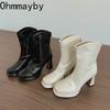 Winter Platform Thick Heel Women Ankle Boots Fashion Square Toe Zippers Shoes Female Stretch Slim Short Booties  De Muje