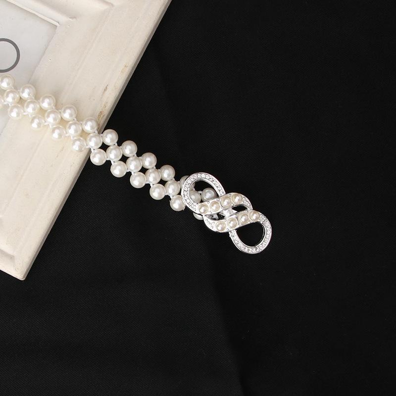 Модный женский эластичный пояс с жемчугом, тонкая простая цепочка на талию со стразами, элегантный жемчужный пояс для женщин