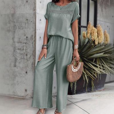 Летний европейский и американский стиль, круглый вырез, свободный крой, повседневный, пэчворк, кружевная отделка, комплект