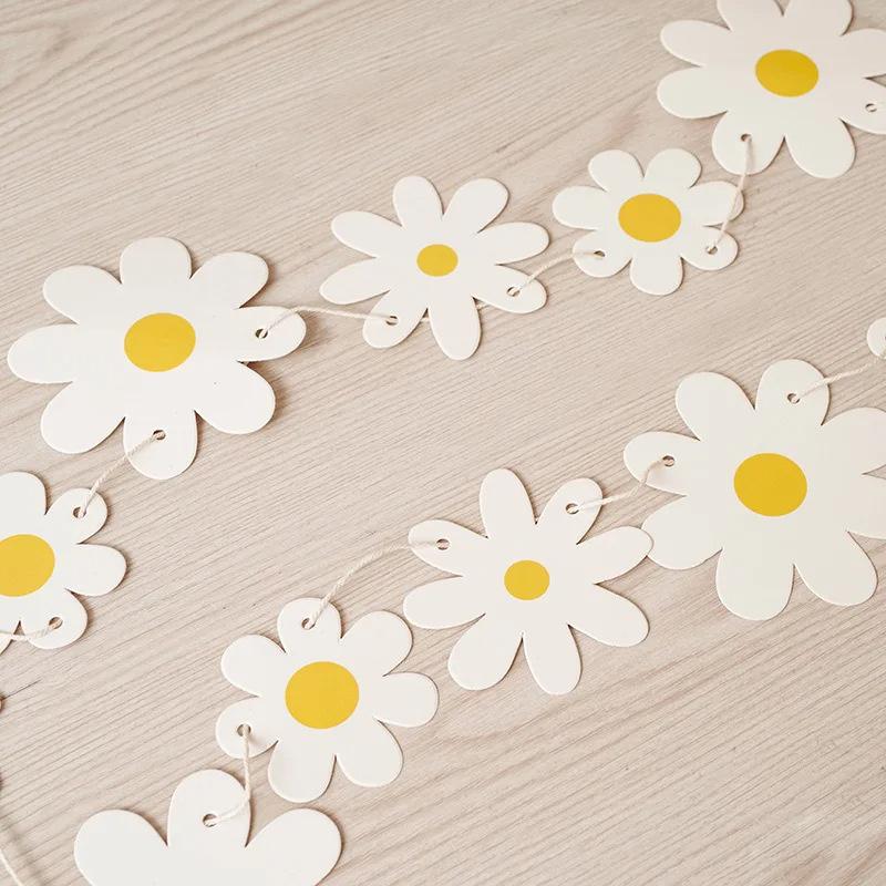 1Set Daisy Banner Birthday Party Burlap White Flower Garland Confetti Daisy Flag Baby Shower Wedding Party Bunting Decoration