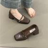Fashion 2025 Ultra Soft Retro Square Head Slip-On High Heel Mary Jane Women's Shoes French Style Thick Heel Autumn Polyurethane Upgrad