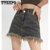 WTEMPO Женские винтажные облегающие джинсовые юбки с кисточками Y2K, женские летние мини-хлопковые юбки, уличная одежда