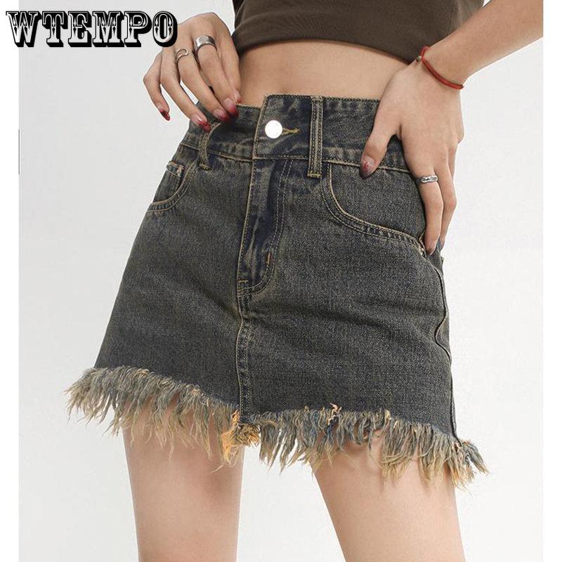 WTEMPO Женские винтажные облегающие джинсовые юбки с кисточками Y2K, женские летние мини-хлопковые юбки, уличная одежда