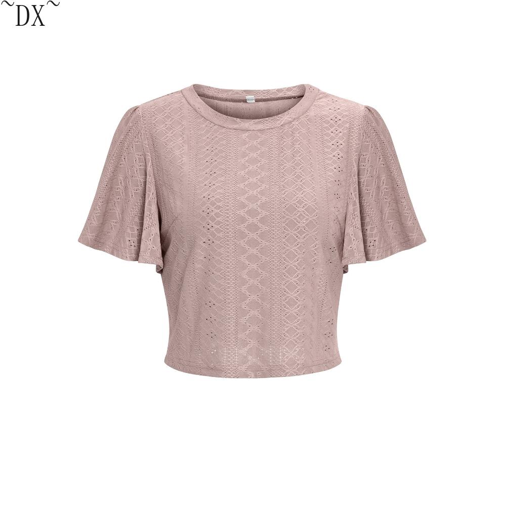 DX - весеннее и летнее новое желание, женский однотонный повседневный вязаный ажурный комплект с круглым вырезом для внешней торговли в Европе и Америке