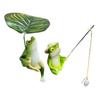 2 шт./набор Садовая фигурка лягушки Мини-статуэтка лягушки-рыбака Сидящая лягушка с листом-зонтиком Прудовая скульптура лягушки-рыбака для ландшафта двора В помещении/на улице