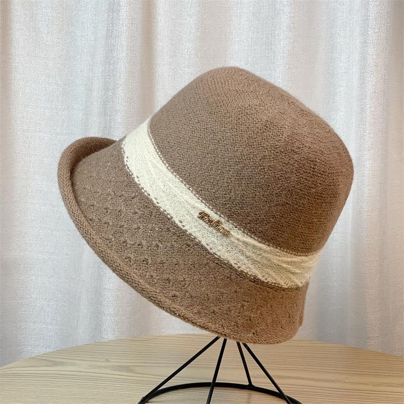 Fashionable bucket hat, Korean-style wool fisherman hat for women, Japanese-style artistic knitted bucket hat, versatile autumn and winter hat with