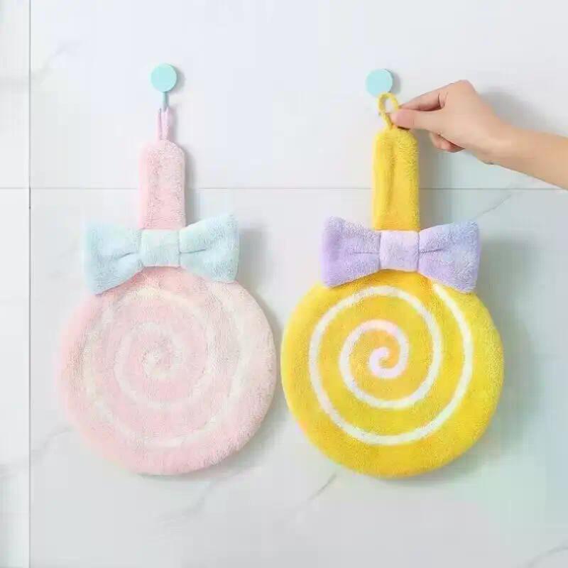 Cartoon Hand Towel Soft Absorbent Coral Velvet Embroidered Skin-friendly Microfiber Lollipop Wiping Cloth For Kitchen Bathroom