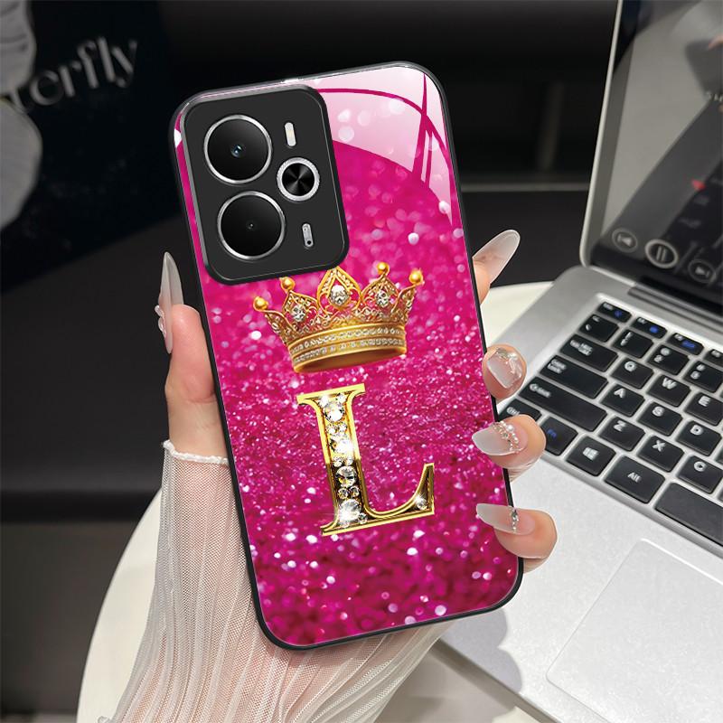 Для Oppo Realme 14 14T 5G Чехол RMX5075 RMX5078 Модный с буквами Ударопрочный Закаленное стекло Чехол-сумка для Realme14 Realme14T 5G