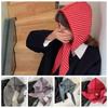 Neckerchief Knitted Beanies Hat Winter Warm Girls Hooded Scarf Casual Striped Balaclava Hat