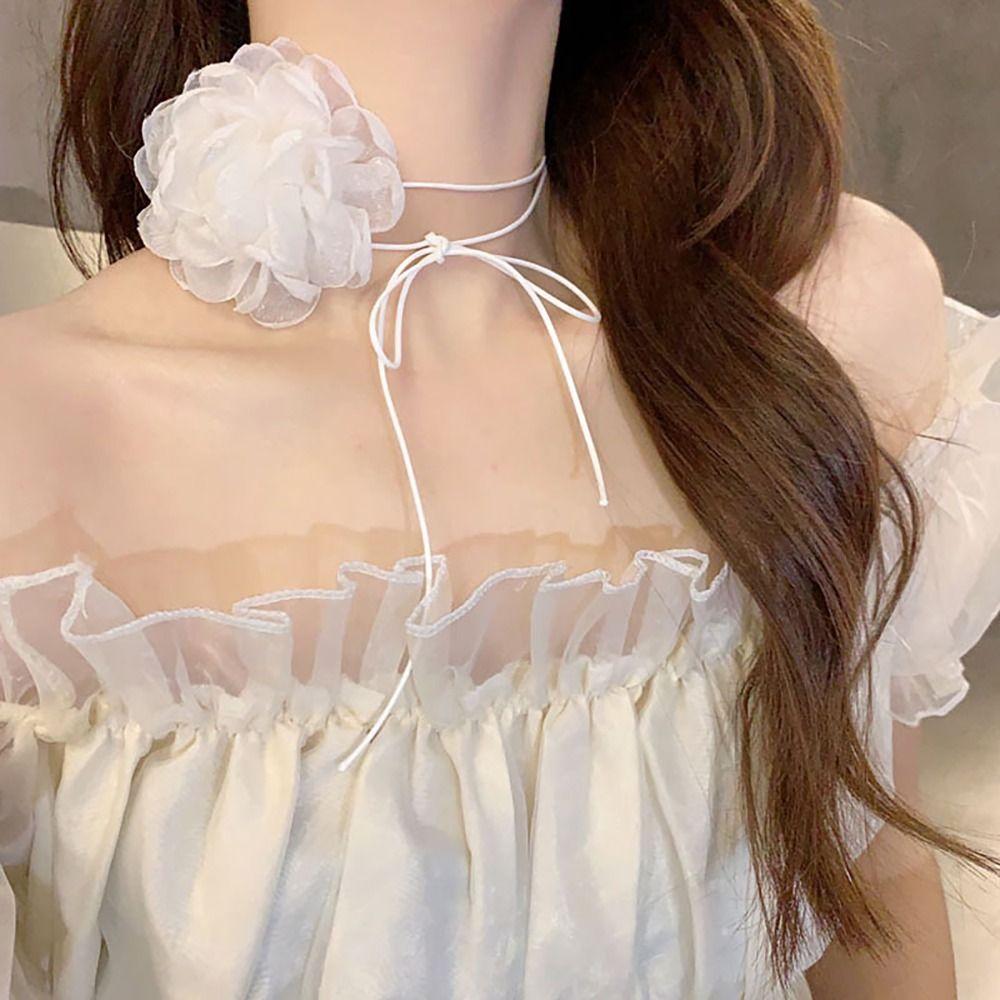 Регулируемое колье-чокер с розой и лентой, свадебное ожерелье, винтажное колье-чокер с розой, женское ожерелье