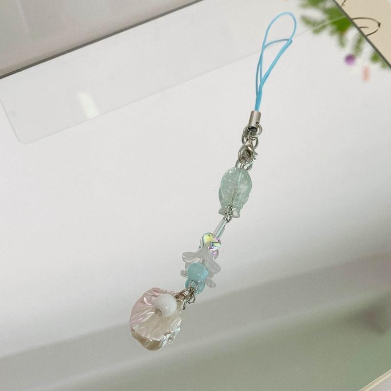 Adorable Beaded Phone Strap Chain Handcrafted Mobile Phone Accessories Pendant Unique Style Ocean Themed Gift for Girl