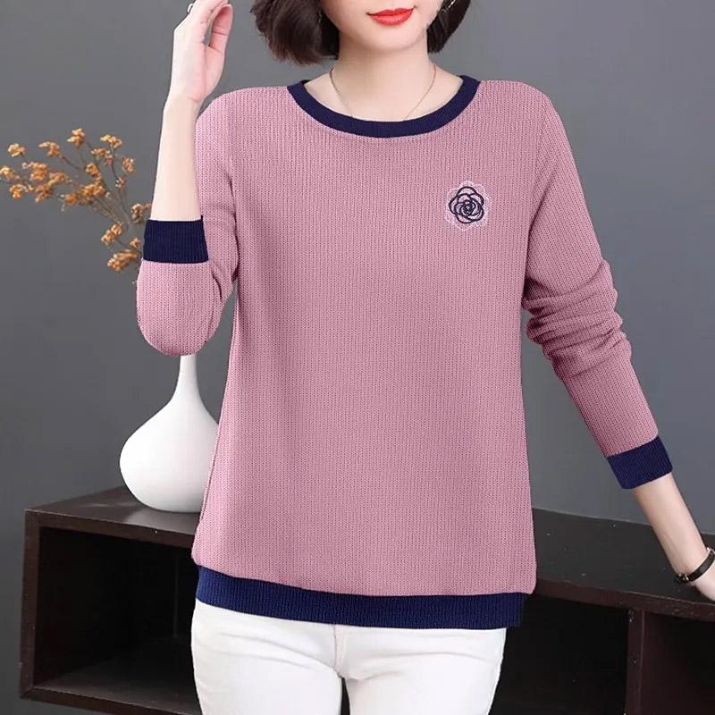 T-Shirt Tops Women Cotton Blouse Oversized Comfortable Stretch Long Sleeve T-Shirt Solid Color Round Neck Loose Tops