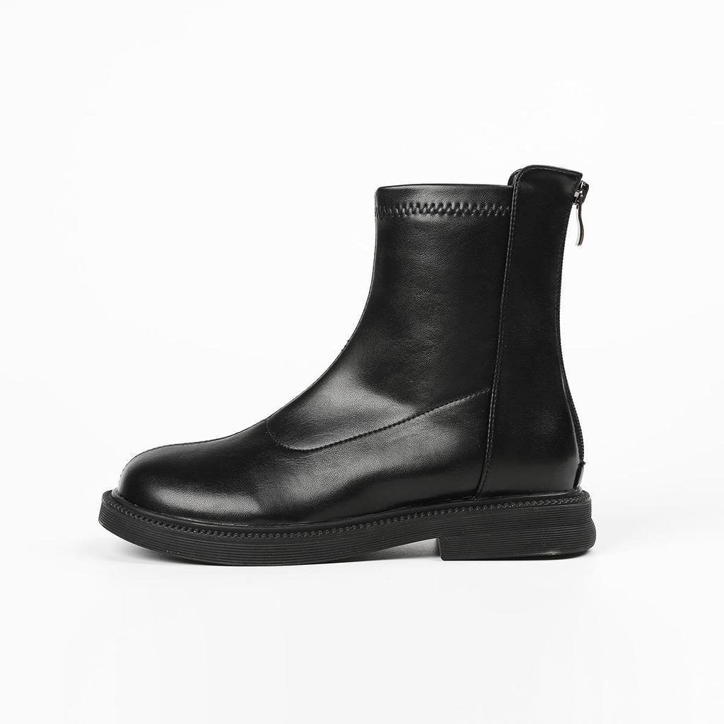 Модные ботильоны на платформе женские 2024 зима всесезонные с круглым носком эластичные женские туфли на толстой подошве средней высоты осенние ботинки на платформе и каблуках