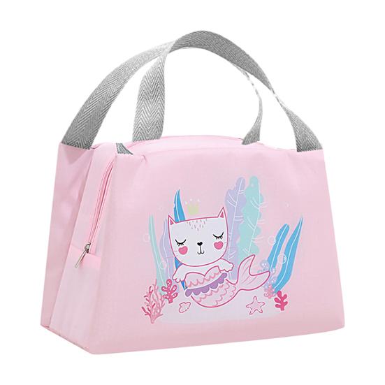 Lunch Bag High Capacity Waterproof Insulated Cartoon Pattern Smooth Zipper Keeping Warm Cold Fine Sewing Leakproof Thermal Bento Tote for Picnic