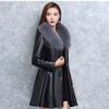 New Leather Jacket Women's Imitation Fox Fur Collar with Cotton Imitation Fur Jacket Medium and Long Slim and Thin Leather
