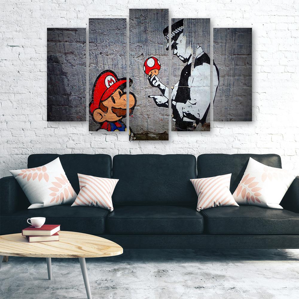 Five Piece Picture Canvas Print Banksy Mario Graffiti
