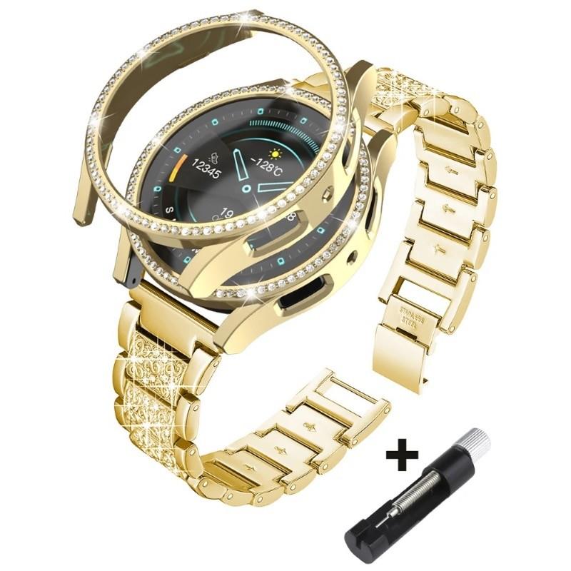 Metal Strap with Case for Samsung Galaxy Watch4 5 6 7 40mm 44mm Band Woman Stainless Steel Diamond