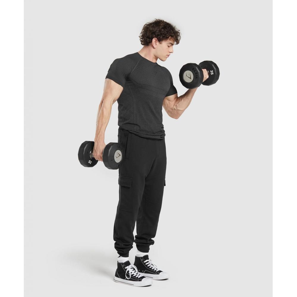 Gymshark Элитная бесшовная футболка черный темно-серый A4A9I BB3K