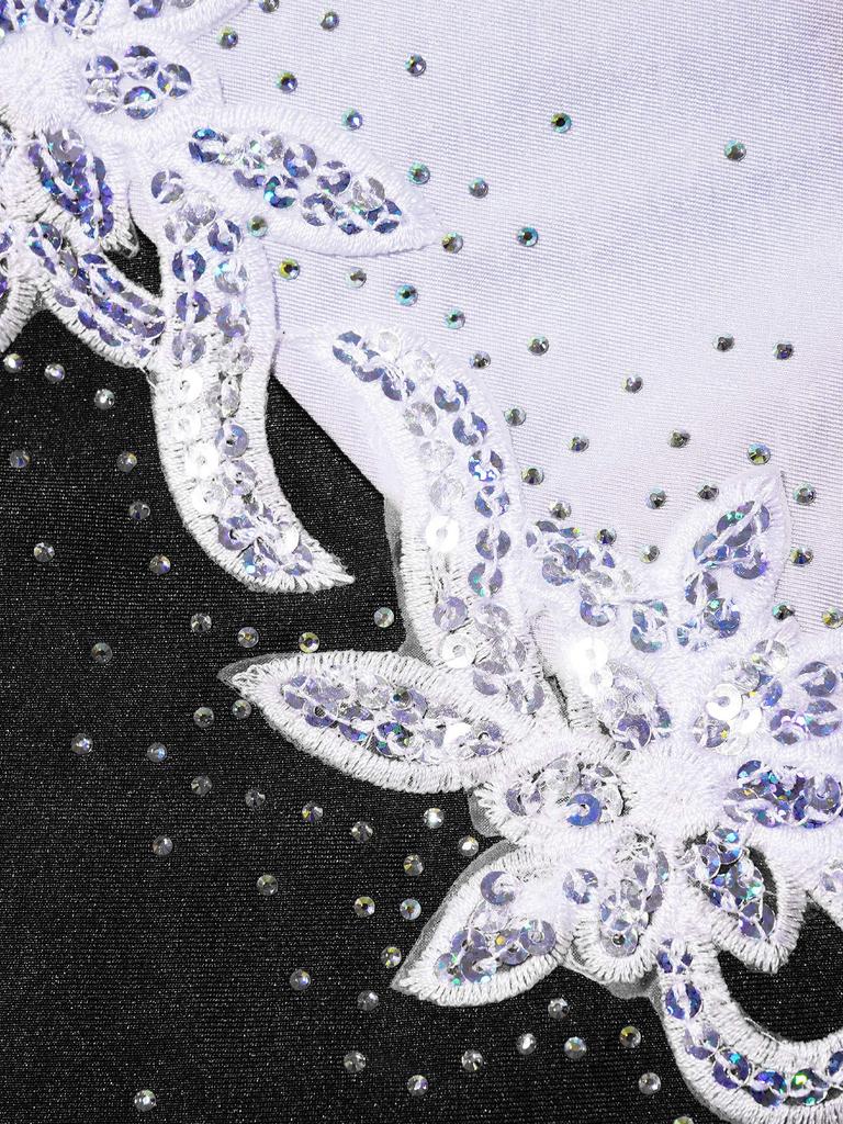 Kids Girls Elegant Chiffon Dress Sleeveless Stand Collar Backless Rhinestone Floral Stage Costume