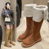 Мода 2024 года, новые винтажные коричневые ботинки в стиле вестерн, осенне-зимние замшевые ботинки с высоким рукавом, толстые каблуки выше колена, женские сапоги