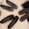Sheepskin Version Su Yinyin Same Square Head Leather Flat Bow Ballet Single Shoes Female Grandma Shoes Commuter Ol Shoes