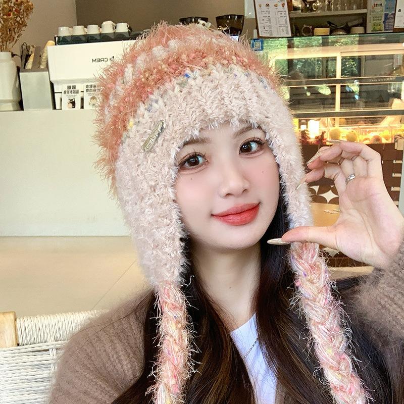 Пасторальная вязаная шерстяная шапка детская зимняя утолщенная теплая с защитой ушей головной убор показывает маленькое и универсальное лицо