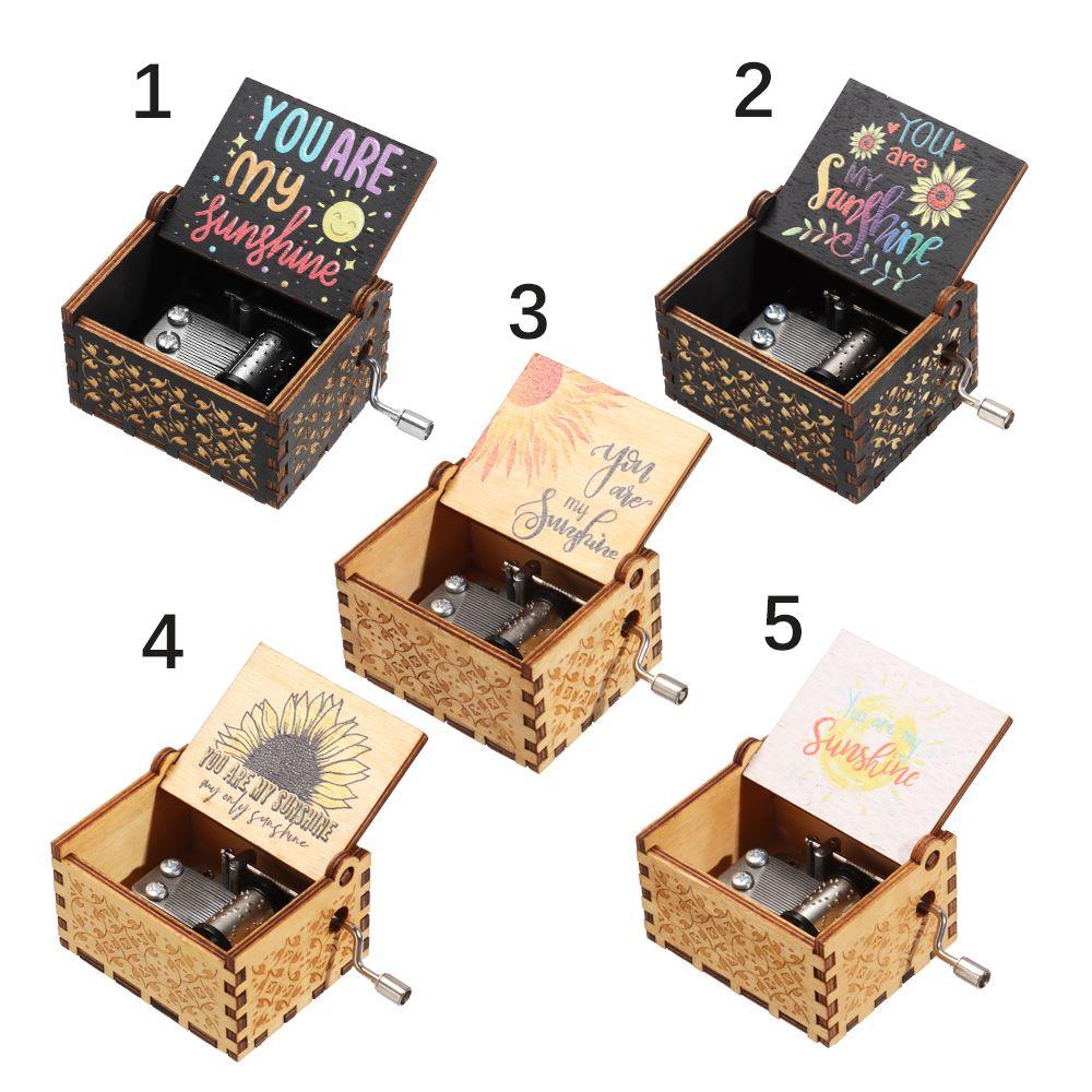 Wooden Suitable Gifts You are My Sunshine Music Box Hand-Cranked Black Engraved Musical Boxes