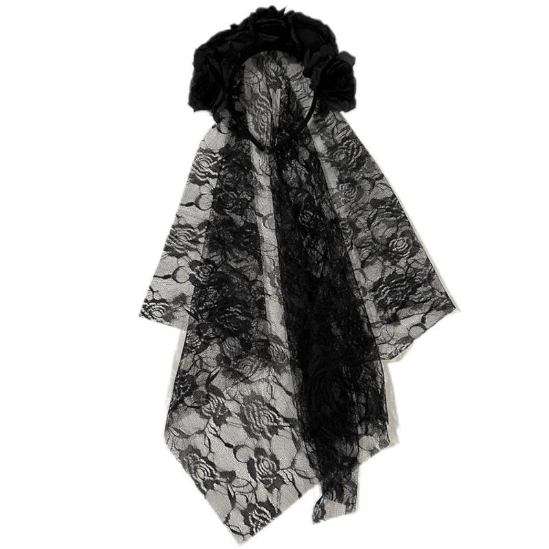 1 шт. Хэллоуин Имитация Цветка Косплей Реквизит Для Женщин Девушек Головной Убор Костюм Косплей Роза Ободок Кружево с Черной Вуалью