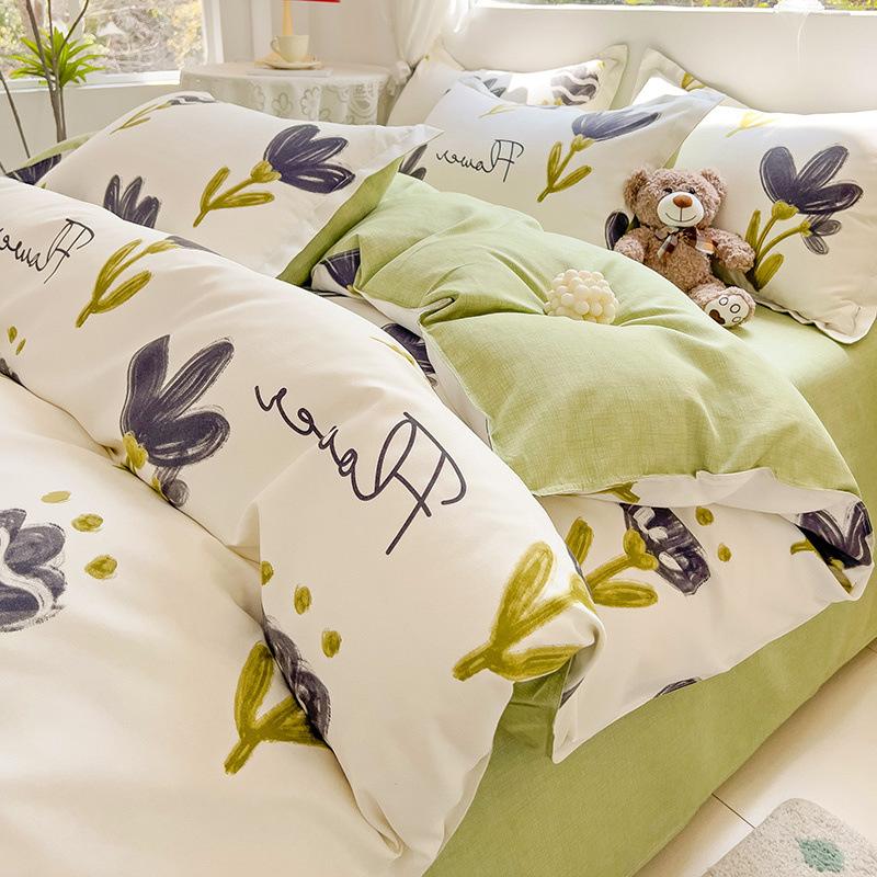 Thickened Skin-friendly Cotton Sheets Four-piece Quilt Cover Twill Sheets Cartoon Dormitory Three-piece Set