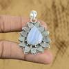 Sterling Silver Pear Third Eye Chakra Blue Lace Agate Stone Anniversary Pendant