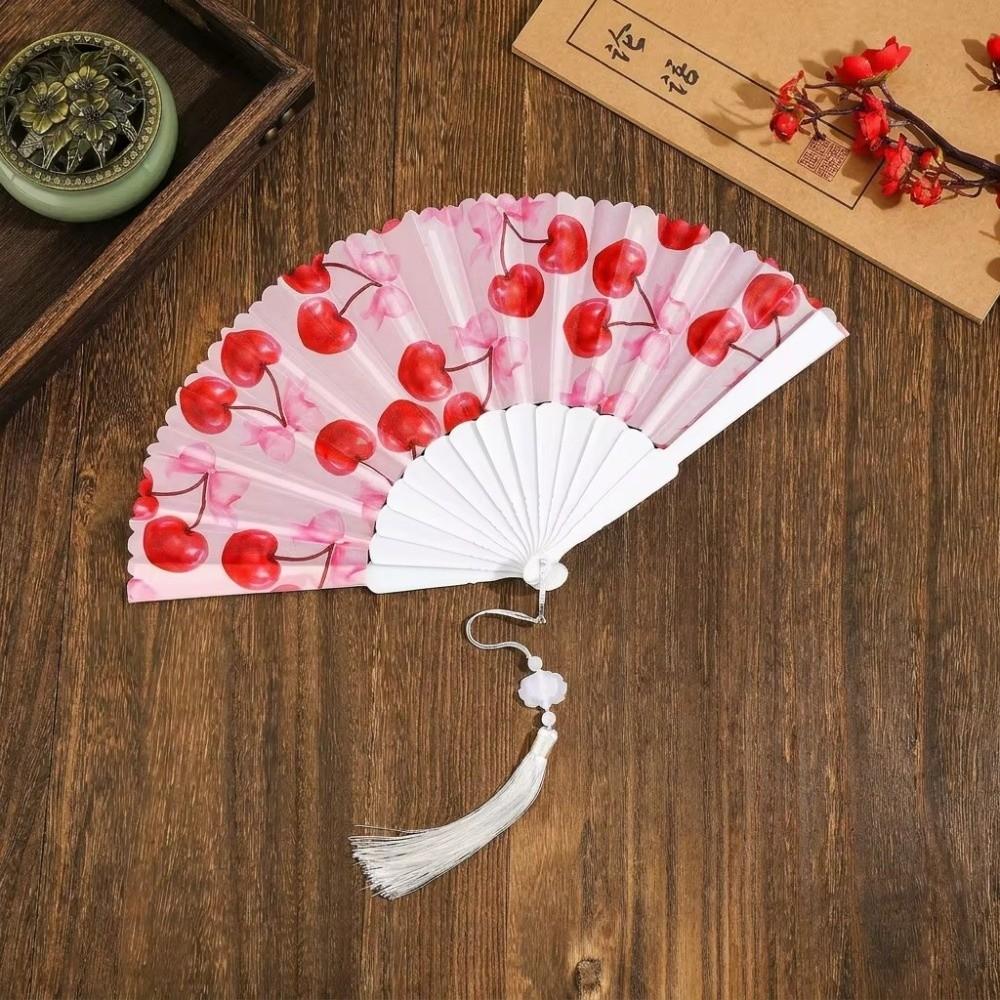 Fruit Pattern Handheld Fan Lemon Design Portable Fan Casual Fabric Tassel Fan Women