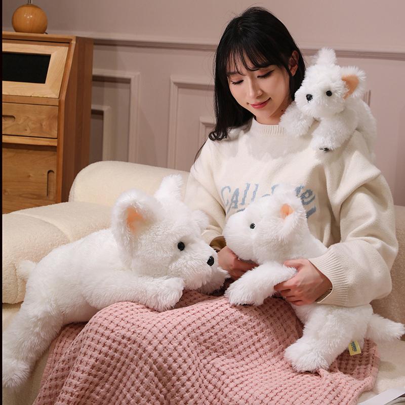 Очаровательная пушистая белая плюшевая игрушка Вест-хайленд-уайт-терьер, 30-65 см, мягкий набивной щенок, реалистичная собака, животное, успокаивающая кукла, подарок