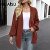 Women's Lantern Sleeve Chunky Knit Cardigan Autumn and Winter Pocket Knit Sweater Women Jacket