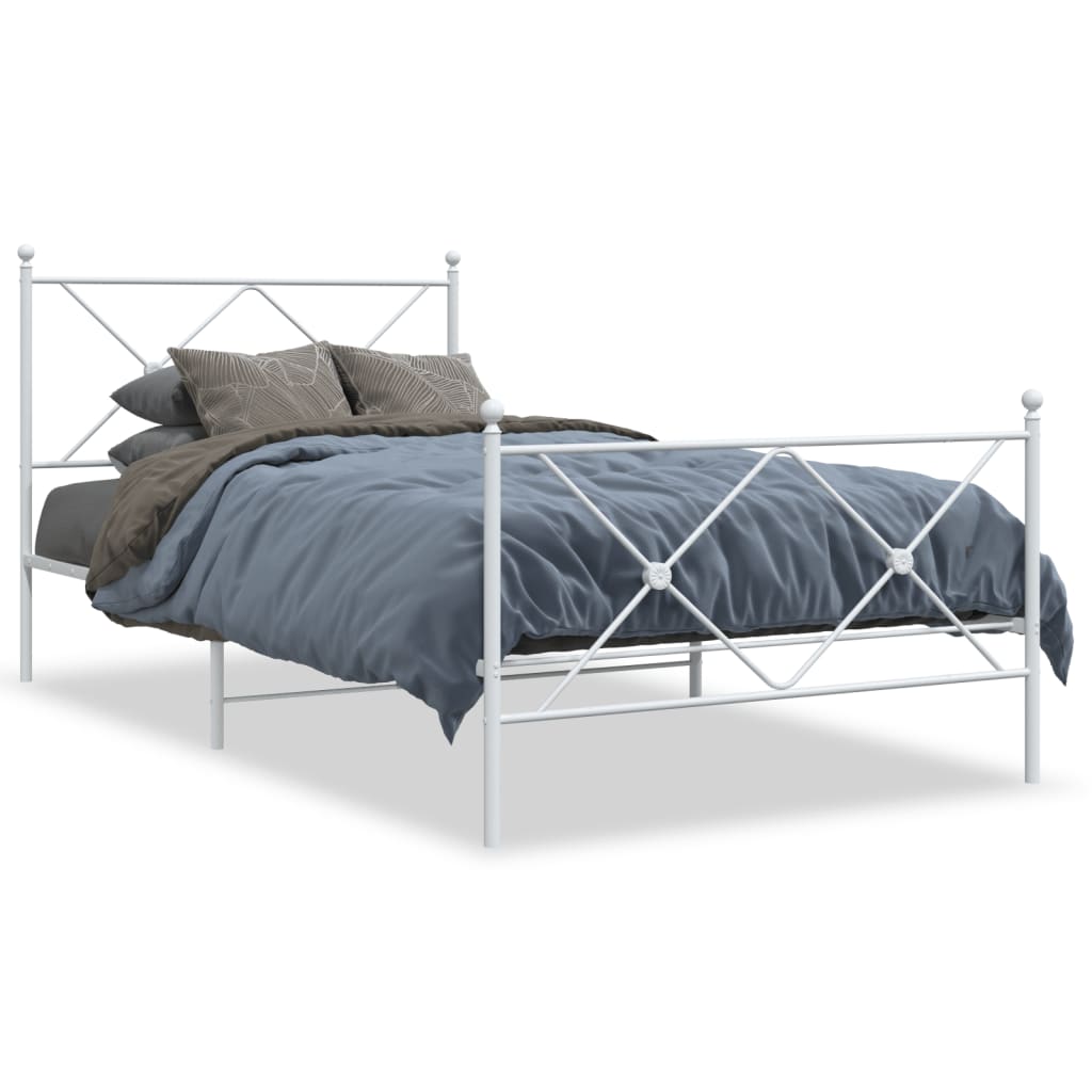 Metal Bed Frame with Headboard and Footboard White 100 x 190 cm