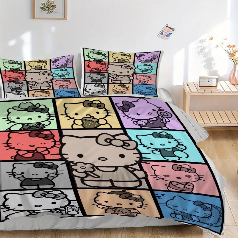 3 шт. Разноцветный Комплект Постельного Белья Hello Kitty 1 Мягкий Пододеяльник + 2 Наволочки, Машинная Стирка, Подходит для Всех Сезонов, Идеальный Подарок W062