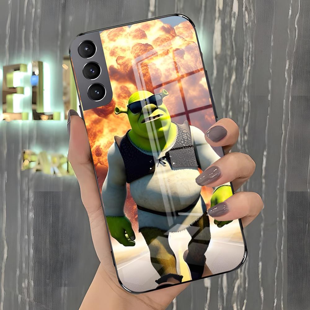 Чехол для телефона с Шреком для Samsung A25 A13 A33 5G A54 A36 A35 A56 A52 A14 Ударопрочная стеклянная крышка