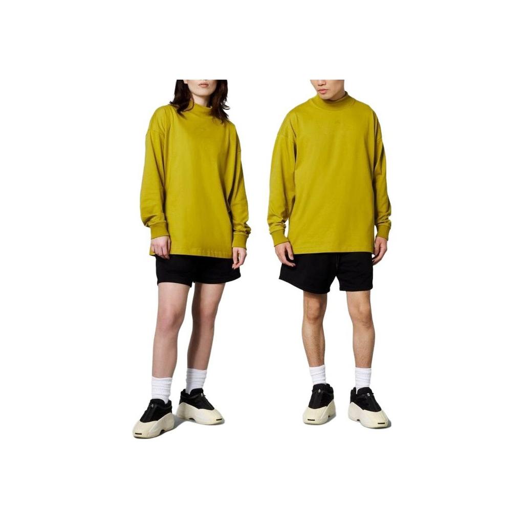 Adidas Ретро американский логотип Dopamine с принтом баскетбольного узора, удобная ребристая футболка с круглым вырезом и длинными рукавами, унисекс, топы, желтый IR8488