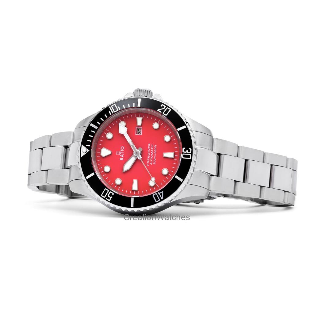 RATIO FreeDiver Сапфировое Нержавеющая Сталь Красный Циферблат Автоматические RTFL836 200M Женские Часы