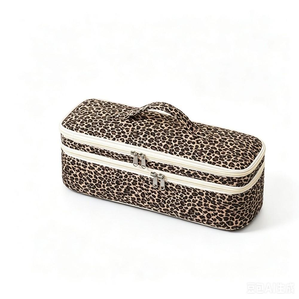 Quilted Cotton Hair Dryer Bag Leopard Print Curling Iron Organizer Blow Dryer Pouch Beauty Lovers